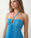 Pleated Maxi Dress Women Strapless Cutout Open Back Formal