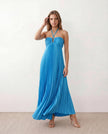 Pleated Maxi Dress Women Strapless Cutout Open Back Formal