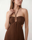 Pleated Maxi Dress Women Strapless Cutout Open Back Formal