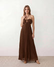 Pleated Maxi Dress Women Strapless Cutout Open Back Formal