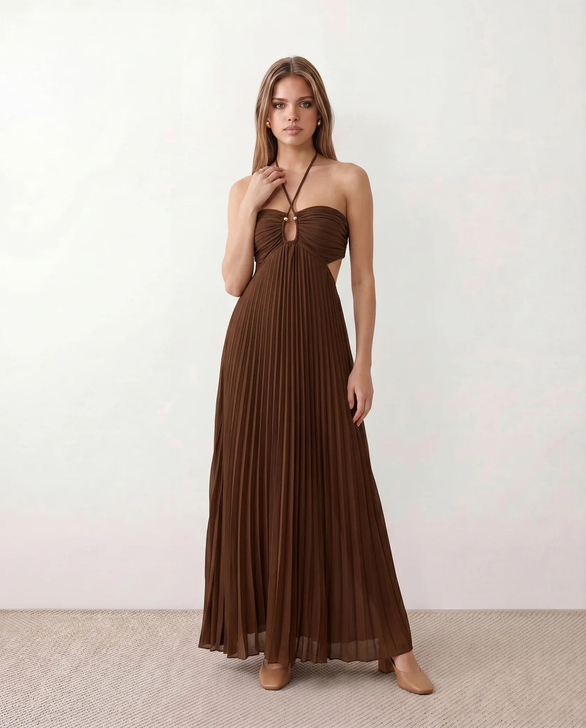 Pleated Maxi Dress Women Strapless Cutout Open Back Formal