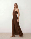 Pleated Maxi Dress Women Strapless Cutout Open Back Formal