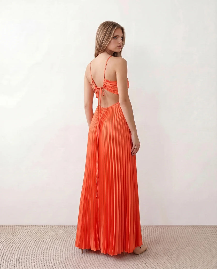 Pleated Maxi Dress Women Strapless Cutout Open Back Formal