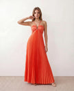 Pleated Maxi Dress Women Strapless Cutout Open Back Formal