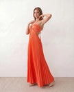 Pleated Maxi Dress Women Strapless Cutout Open Back Formal
