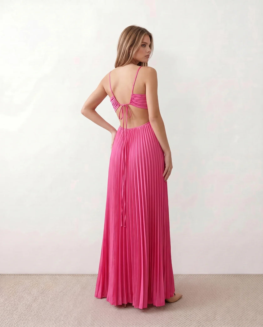 Pleated Maxi Dress Women Strapless Cutout Open Back Formal