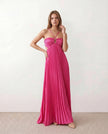 Pleated Maxi Dress Women Strapless Cutout Open Back Formal
