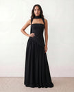 Maxi Dress Women, Basque Waist Corset Lace-Up Back Square Neck A-Line