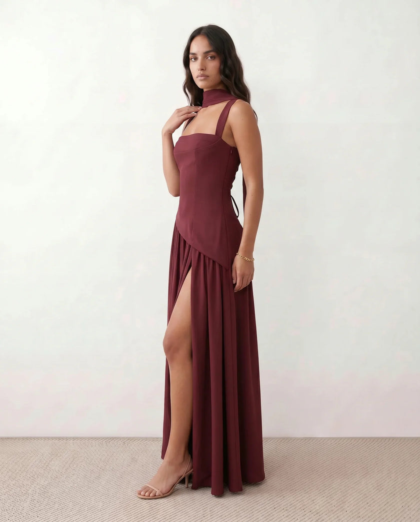 Maxi Dress Women, Basque Waist Corset Lace-Up Back Square Neck A-Line