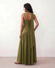 Maxi Dress Women, Basque Waist Corset Lace-Up Back Square Neck A-Line