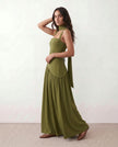 Maxi Dress Women, Basque Waist Corset Lace-Up Back Square Neck A-Line