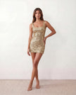 Sequined Mini Dress Women Square Neck Low Back Slit