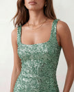 Sequined Mini Dress Women Square Neck Low Back Slit