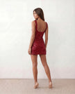 Sequined Mini Dress Women Square Neck Low Back Slit