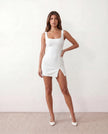 Sequined Mini Dress Women Square Neck Low Back Slit