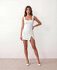 Sequined Mini Dress Women Square Neck Low Back Slit