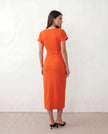 Wrap Midi Dress Women V-Neck Ruched Waist Cap Sleeve