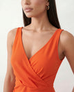 Wrap Midi Dress Women V-Neck Ruched Waist Cap Sleeve