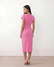 Wrap Midi Dress Women V-Neck Ruched Waist Cap Sleeve