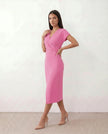 Wrap Midi Dress Women V-Neck Ruched Waist Cap Sleeve