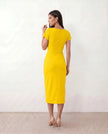 Wrap Midi Dress Women V-Neck Ruched Waist Cap Sleeve