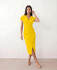 Wrap Midi Dress Women V-Neck Ruched Waist Cap Sleeve