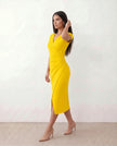 Wrap Midi Dress Women V-Neck Ruched Waist Cap Sleeve