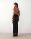 Sequined Maxi Dress Women, Low Open Back Fitted Sheath Square Neck