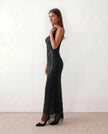 Sequined Maxi Dress Women, Low Open Back Fitted Sheath Square Neck
