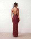 Sequined Maxi Dress Women, Low Open Back Fitted Sheath Square Neck