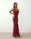 Sequined Maxi Dress Women, Low Open Back Fitted Sheath Square Neck