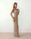 Sequined Maxi Dress Women, Low Open Back Fitted Sheath Square Neck