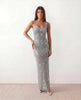 Sequined Maxi Dress Women, Low Open Back Fitted Sheath Square Neck