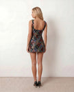 Sequin Mini Dress Women Square Neck Low Back Side Slit Party