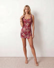 Sequin Mini Dress Women Square Neck Low Back Side Slit Party