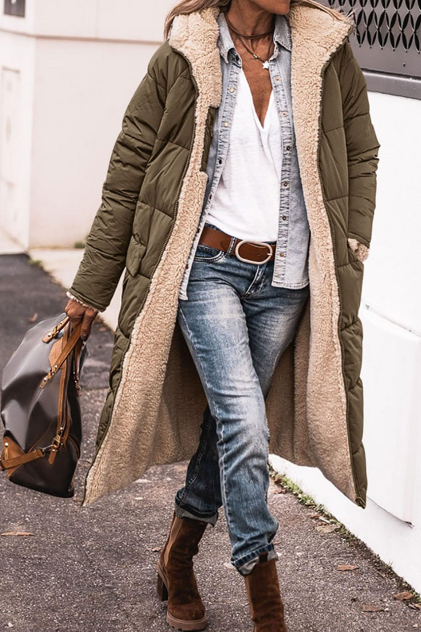 Johna | Women's Longline Reversible Sherpa Winter Puffer Coat