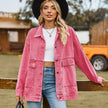 Denim Shirt Jacket Women Oversized Snap Front Patch Pockets
