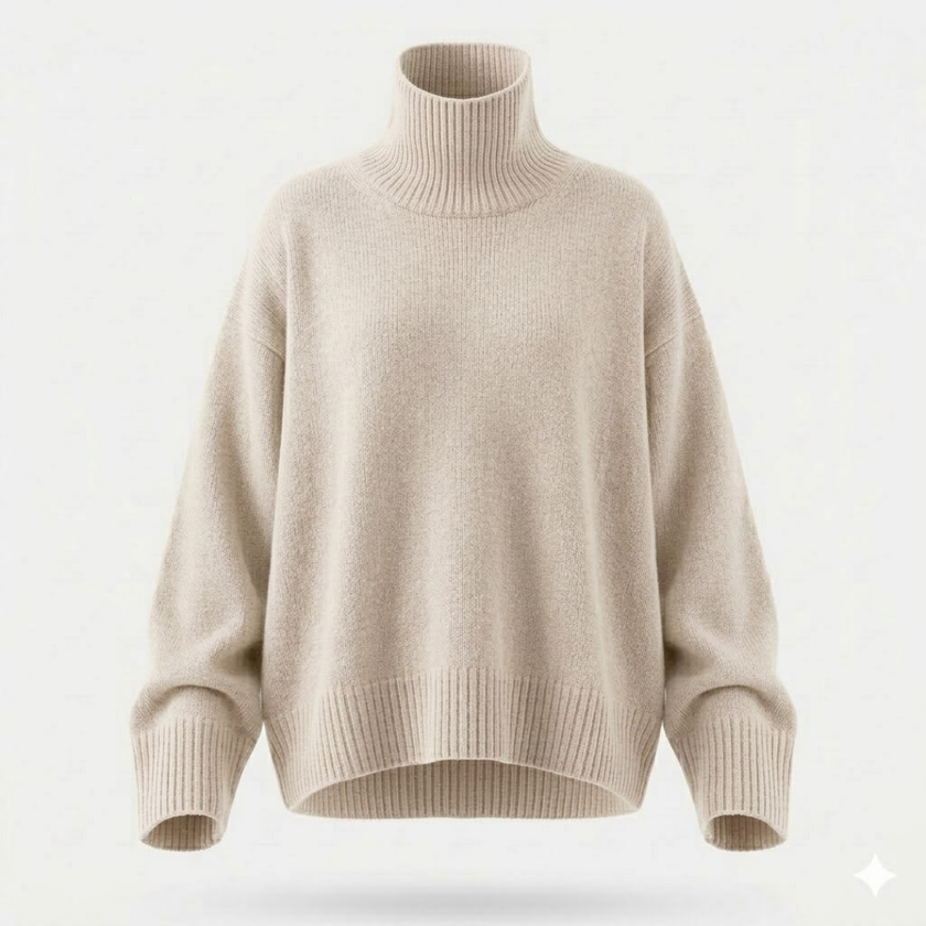 FJØRNA women's wool turtleneck sweater in cozy knit, featuring a fitted design and classic turtleneck collar.