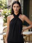 Halter Top Women Slim Fit Sleeveless Front Zip Black