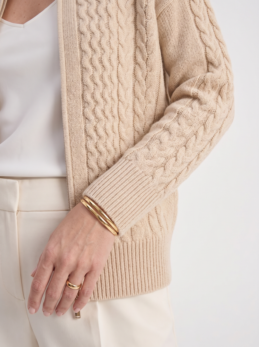 Cardigan Women Wool High Neck Zip Front Quiet Luxury