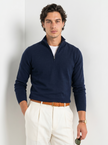Quarter Zip Knit Sweater Men Stand Collar Regular Fit