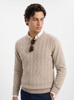 Wool Cable Knit Sweater Men Crew Neck Regular Fit