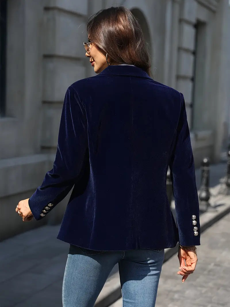 Velvet Blazer Slim Fit Single Button Peak Lapel Evening Jacket | Karin
