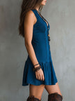 FJØRNA sleeveless mini casual dress with a fitted bodice and flared skirt, perfect for warm-weather styling.