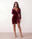 Sequin Mini Dress Women Wrap V-Neck Long Sleeve Ruched Party