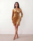 Sequin Mini Dress Women Wrap V-Neck Long Sleeve Ruched Party