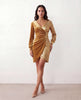 Sequin Mini Dress Women Wrap V-Neck Long Sleeve Ruched Party