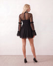 Floral Applique Mini Dress Women Mock Neck Long Sleeve Skater Party