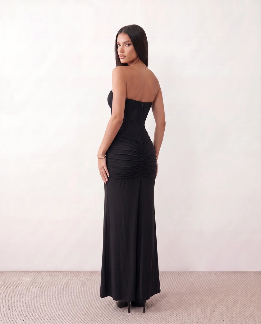 Sequined Maxi Dress Women Strapless Sweetheart Corset Ruched Waist Formal