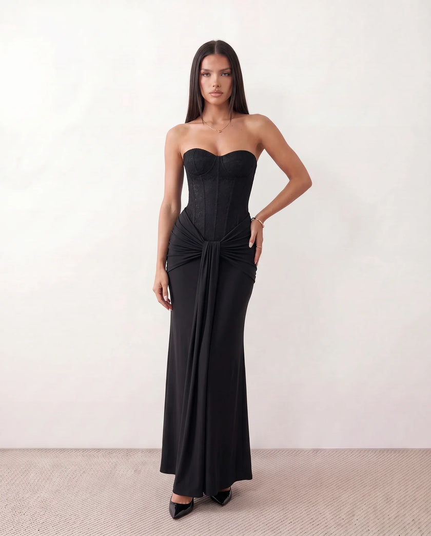 Sequined Maxi Dress Women Strapless Sweetheart Corset Ruched Waist Formal